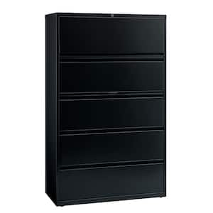 42 in. W 5-Drawer Black Metal Lateral File Cabinet for Home and Office, Holds Letter, Legal and A4 Hanging Folders