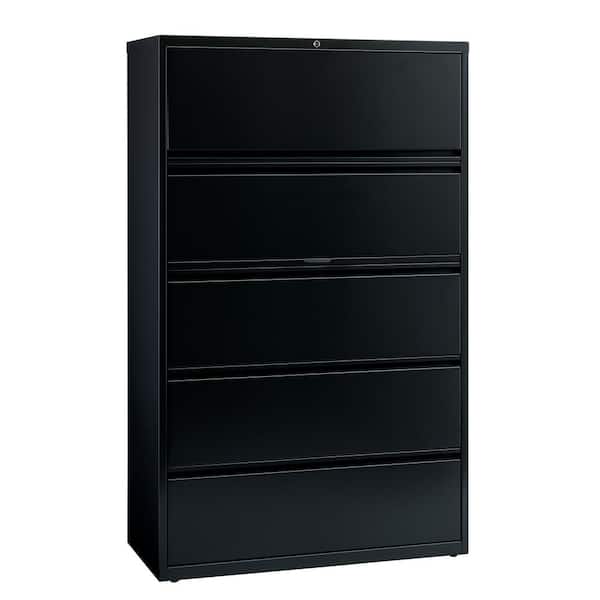 Hirsh 42 in. W 5-Drawer Black Metal Lateral File Cabinet for Home and Office, Holds Letter, Legal and A4 Hanging Folders