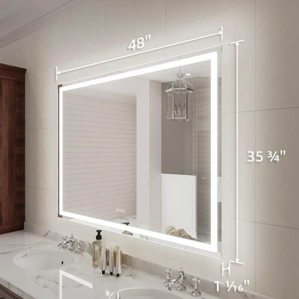 Lumos 48 in. W x 36 in. H Rectangular Frameless LED Wall Bathroom Vanity Mirror in Silver