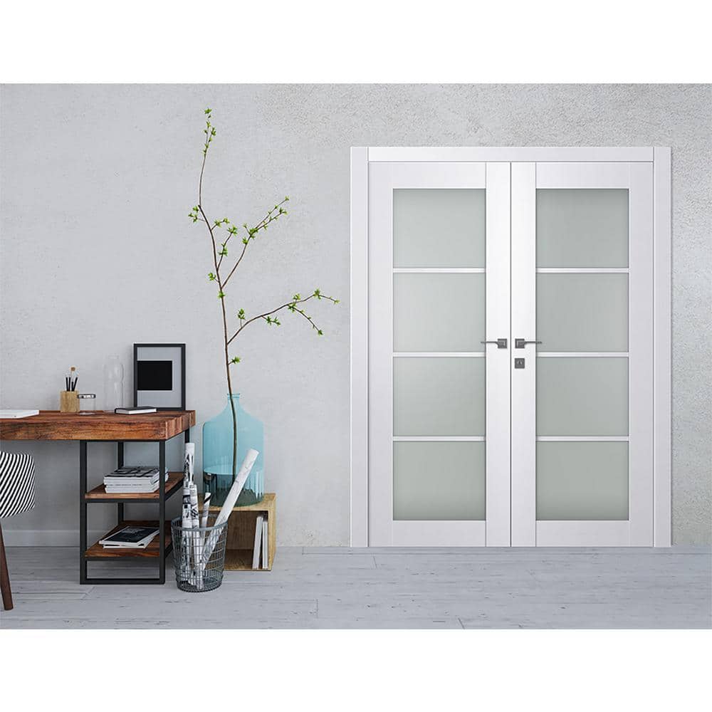 White Pine and Frosted Glass 55.5" x 83.23" Prehung French Door