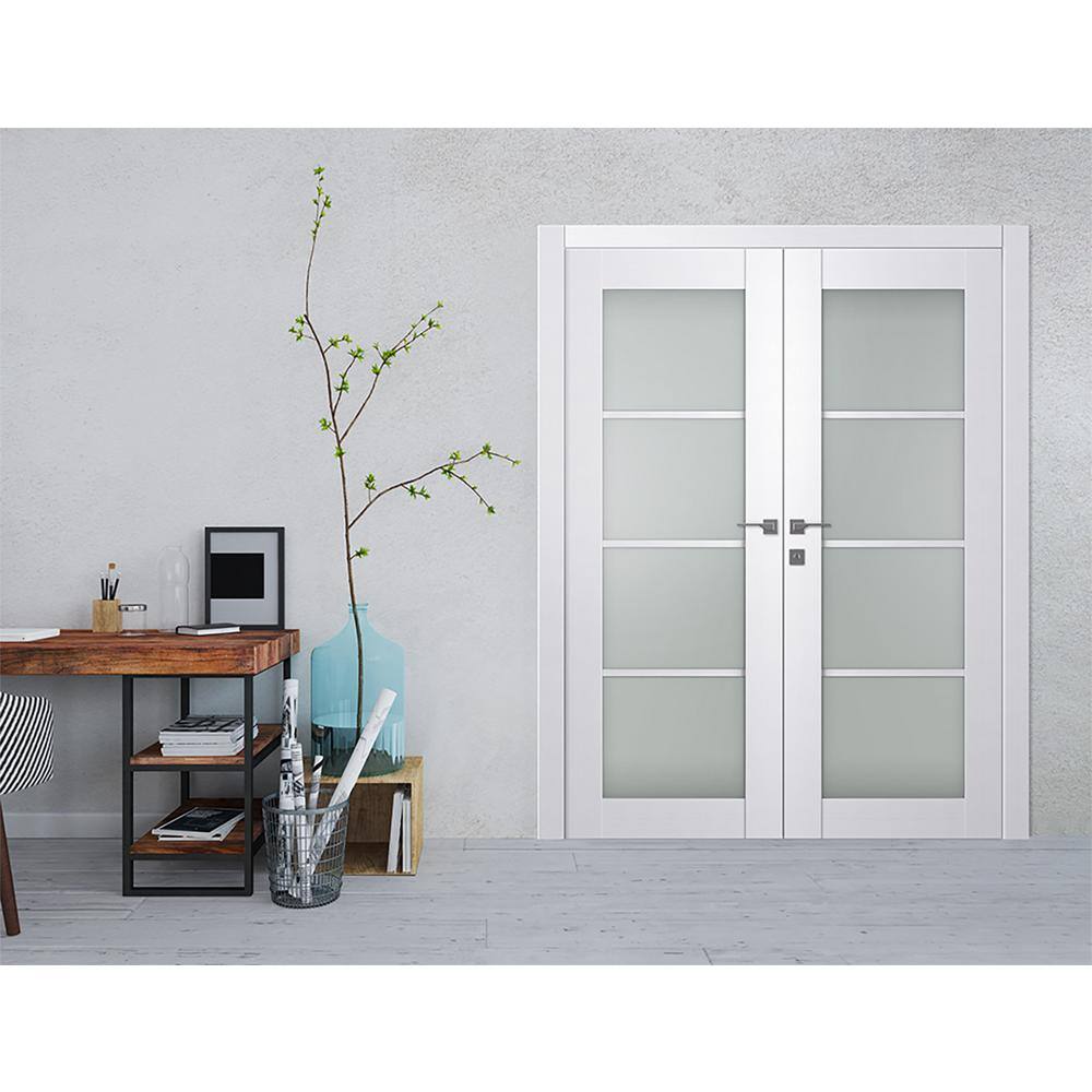 Palladio 4 Lite White Composite French Door with Frosted Glass