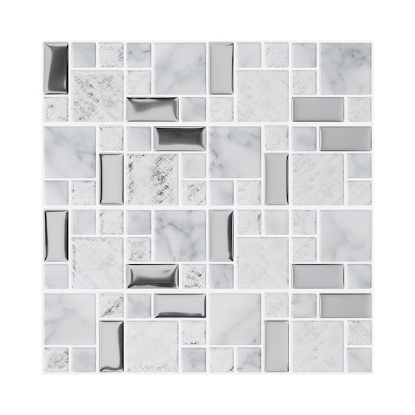 10 in. x 10 in. Gray Vinyl Peel and Stick Backsplash Tile, Self Adhesive Wall Stickers for Kitchen, Bathroom (10-Pack)