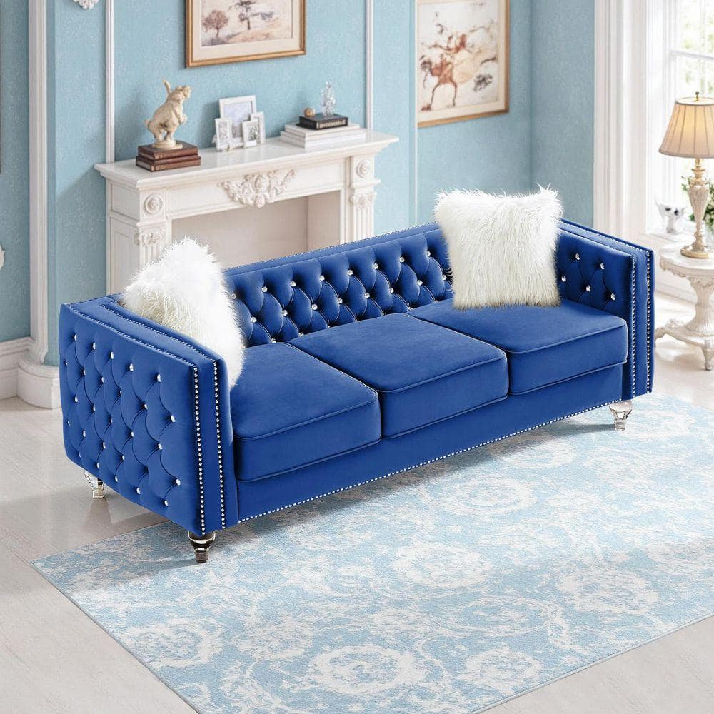 WONDER COMFORT Chic 83.07 in. Square Arm Velvet 3-Seater Rectangle