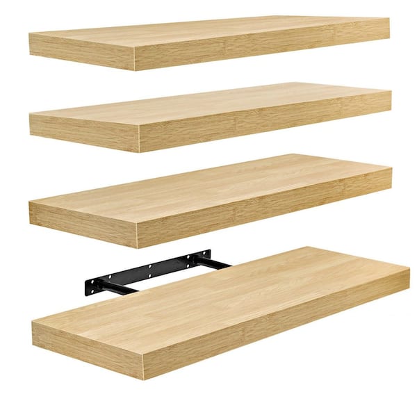 Floating Shelves, 9 in. W x 24 in. D Maple Brown Decorative Wall Shelves, Farmhouse Style (4-Pack)