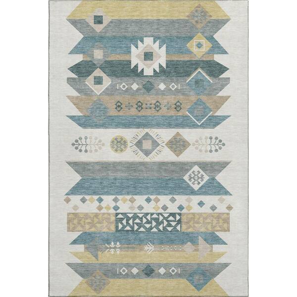 Mayfield Premium Machine Washable Abstract AMF2499 Ivory 10 ft. x 14 ft. Area Rug