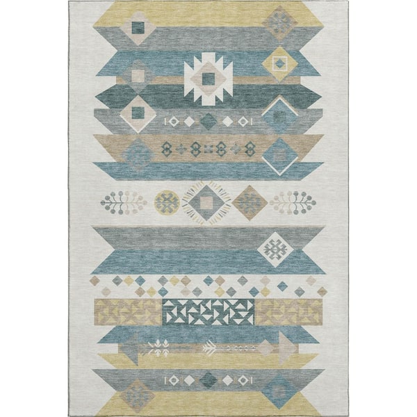 Mayfield Premium Machine Washable Abstract AMF2499 Ivory 9 ft. x 12 ft. Area Rug