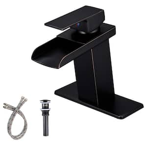 Waterfall Single Hole Single-Handle Low-Arc Bathroom Faucet with Pop-up Drain and Escutcheon in Oil Rubbed Bronze