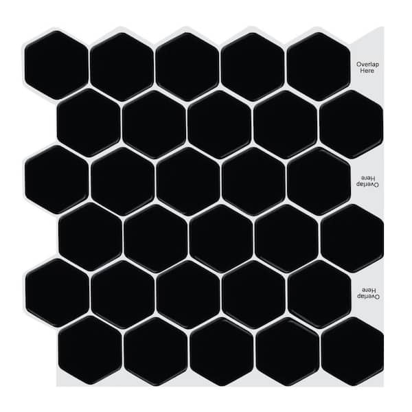 Regular Hexa BlackandWhite 12 in. x 12 in. PVC Peel and Stick Tile (8.5 sq. ft./10)
