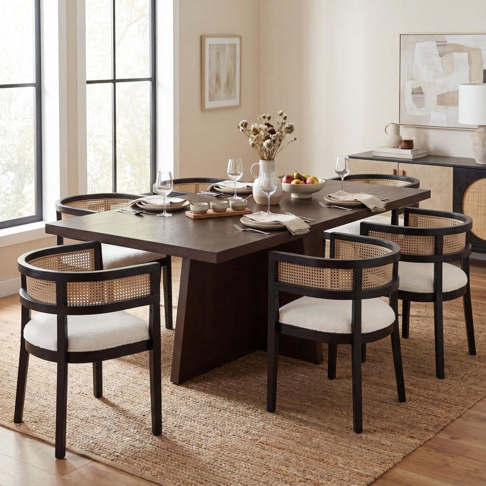 Peyton 7-Piece Wood Top Dining Set with Black and Beige Fabric Dining Chairs, Rectangular Dining Table, Seats 6 price history on PriceWatchPro