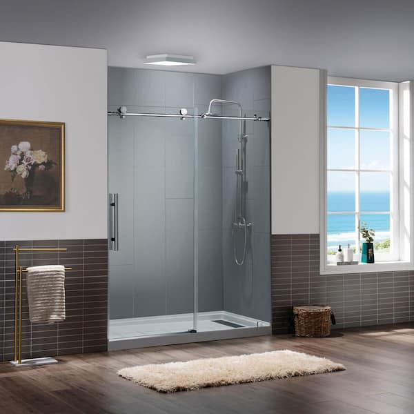 Dropship Frameless Sliding Glass Shower Doors 60 Width X 76Height With  3/8(10mm) Clear Tempered Glass, Brushed Nickel Finish, Big Rollers, Square  Rail, Self-cleaning Coating On Both Sides to Sell Online at a