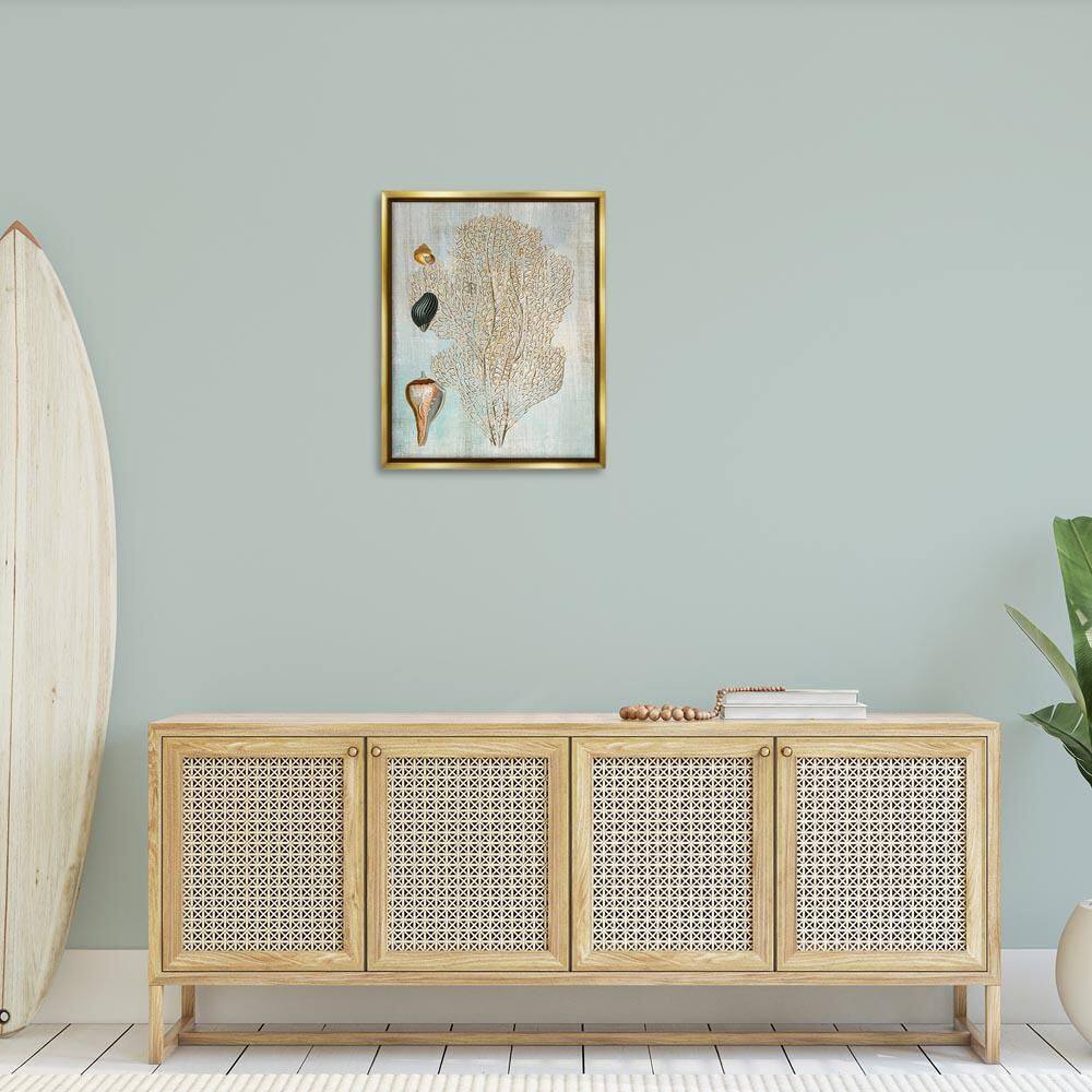 Detailed Coral & Seashells by Susan Arnot Gold Floater Frame Animal Graphic Art Print 31 in. x 25 in. price history on PriceWatchPro