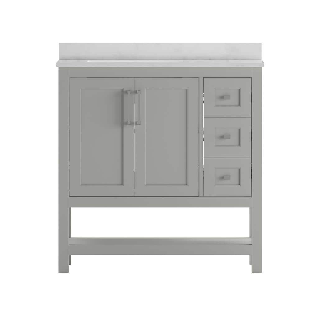 Gray Composite Freestanding Bathroom Vanity with White Stone Top