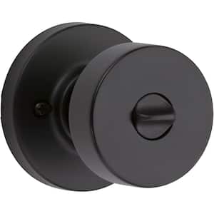 Pismo Round Matte Black Bed/Bath Door Knob Featuring Microban Antimicrobial Technology with Lock