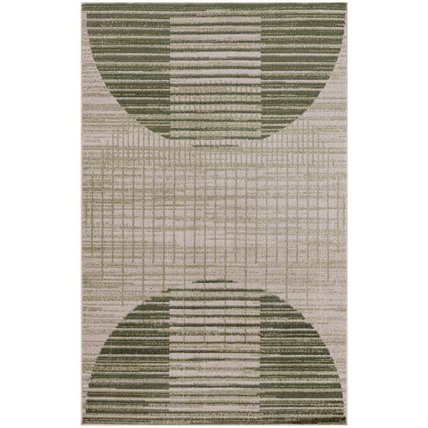 Astra Machine Washable Ivory Olive 3 ft. x 5 ft. Graphic Contemporary Area Rug