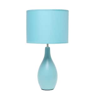 18.11 in. Blue Oval Bowling Pin Base Ceramic Table Lamp with Fabric Shade
