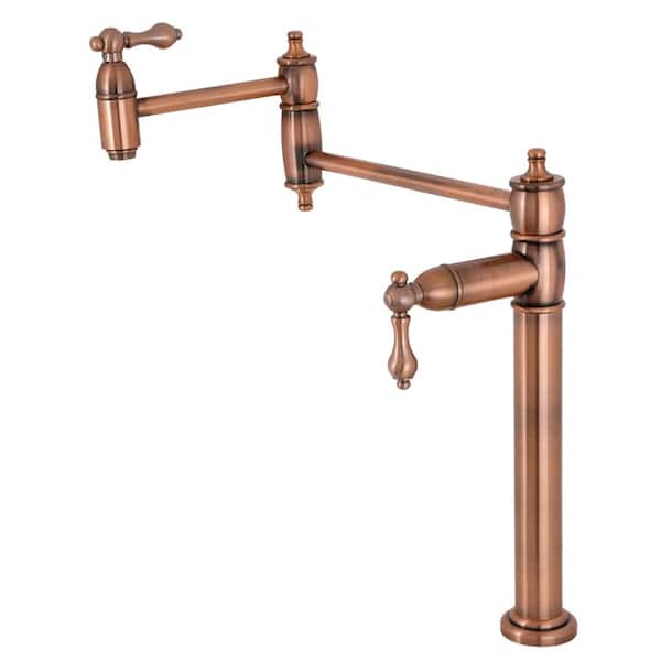 Kingston Brass Restoration Deck Mount Pot Filler Faucet in Antique Copper