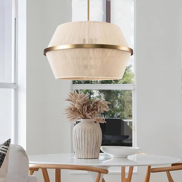RRTYO Gannon 8-Light Natural Ivory Drum Farmhouse Boho Fabric Hand-woven Rope Chandelier