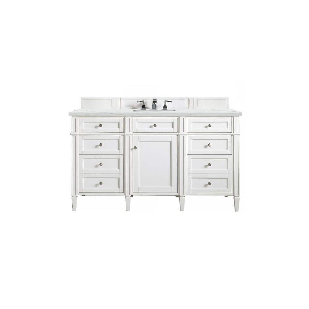 James Martin Vanities Brittany 60.0 in. W x 23.5 in. D x 34 in. H Bathroom Vanity in Bright White with Ethereal Noctis Quartz Top -  650-V60S-BW-3ENC
