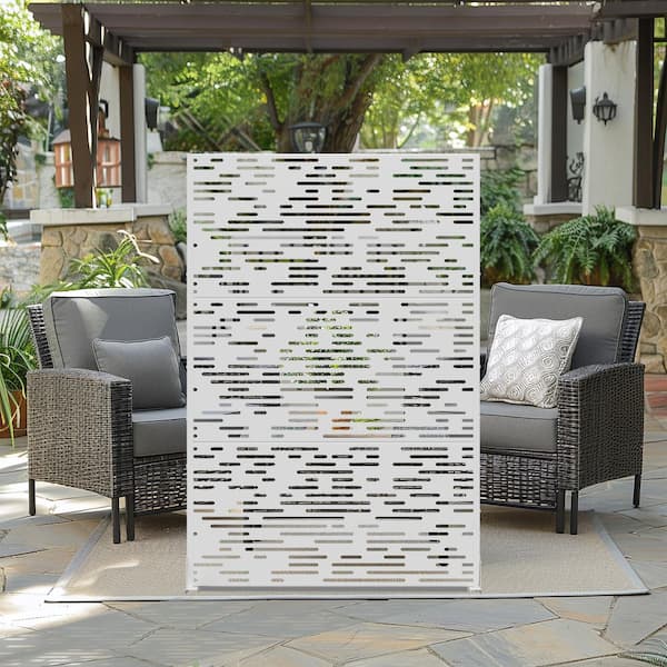 Lirago 72 in. H x 47 in. W White Outdoor Metal Privacy Screen Garden Fence Wave Pattern Wall Applique
