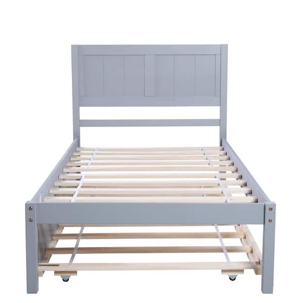 STICKON 79.5 in. W Gray Wood Frame Twin Size Platform Bed with Trundle
