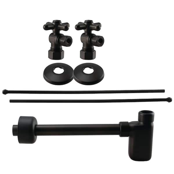 1/2 in. Nominal Compression Cross Handle Angle Stop Complete Pedestal Sink Installation Kit in Matte Black