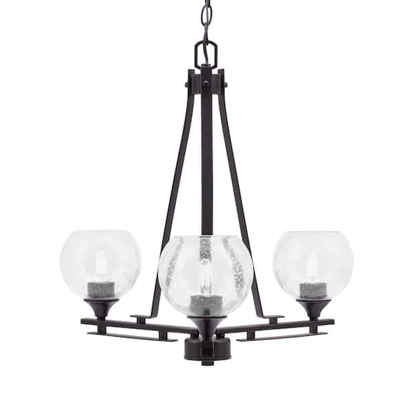 Unbranded Ontario 19.25 in. 3-Light Dark Granite Geometric Chandelier for Dinning Room with Clear Bubble Shades No Bulbs Included