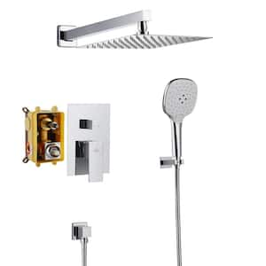 2-Spray Wall Mount 10 in. 1.8GPM Fixed Dual Shower Head with Handheld and Water Temperature Display in Chrome