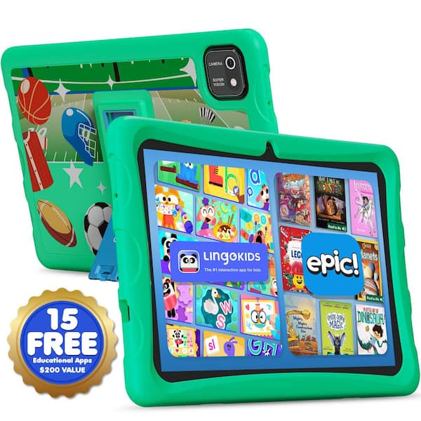 10 in. Kids Tablet Android 13, with Epic, Plus Lingokids and Kid-Proof Case with Kickstand, Green