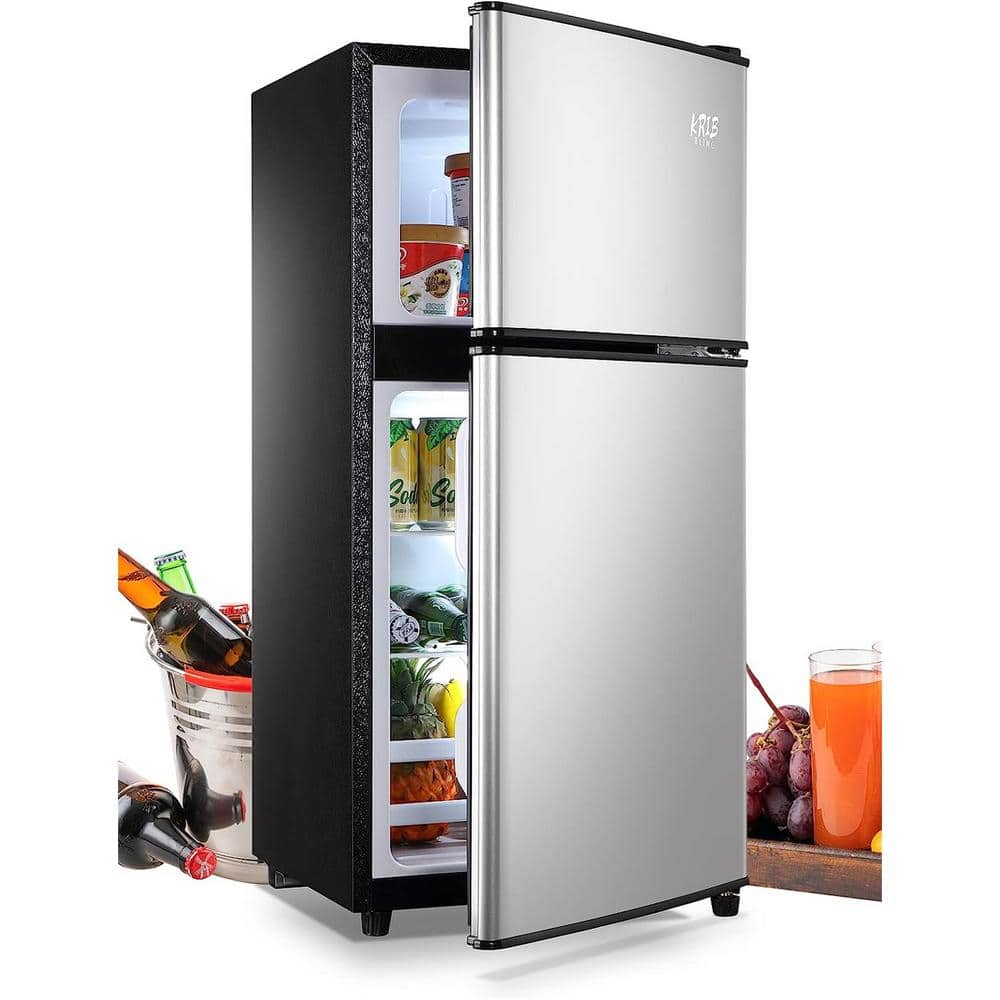 Krib Bling 17.5 in. 3.5 Cu. ft. Compact Mini Refrigerator in Silver with Top Freezer