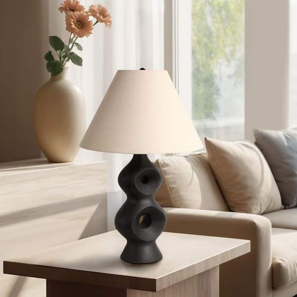 28 in. Black/Tan Ceramic Modern Open Cut-Out Table Lamp