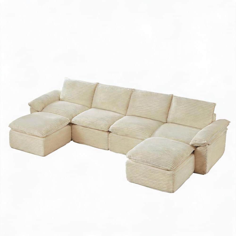 Modern Corduroy Cloud Sofa 141.74 in. Cloud Arm 6-piece Corduroy Modular Sectional with High-Density Foam Sectional