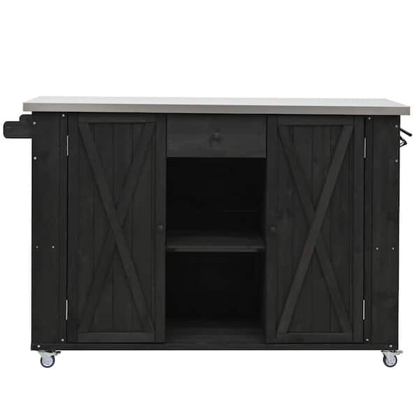 52.25 in. x 28.75 in. x 36.25 in. Outdoor Kitchen Cabinet with Stainless Steel Top, Storage, Towel and Spice Racks,Black
