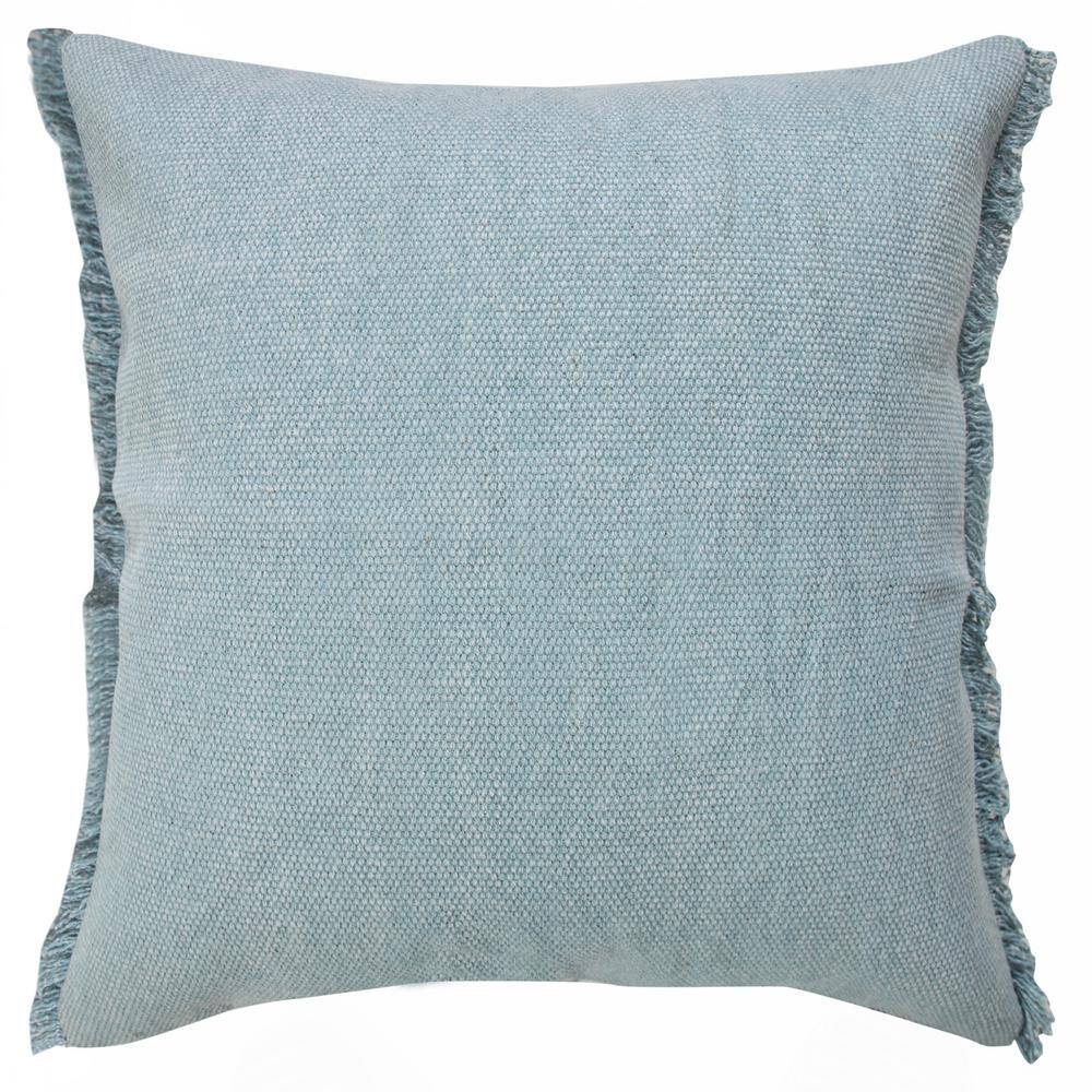 LR Home Neera Light Blue Solid Fringe Soft Polyfill 20 in. x 20 in. Throw Pillow 8465A3084D9348