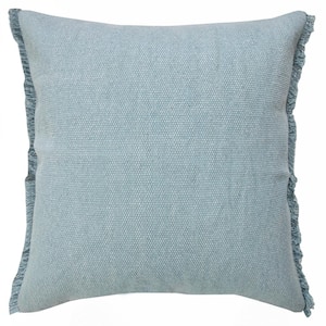 Neera Light Blue Solid Fringe Soft Polyfill 20 in. x 20 in. Throw Pillow