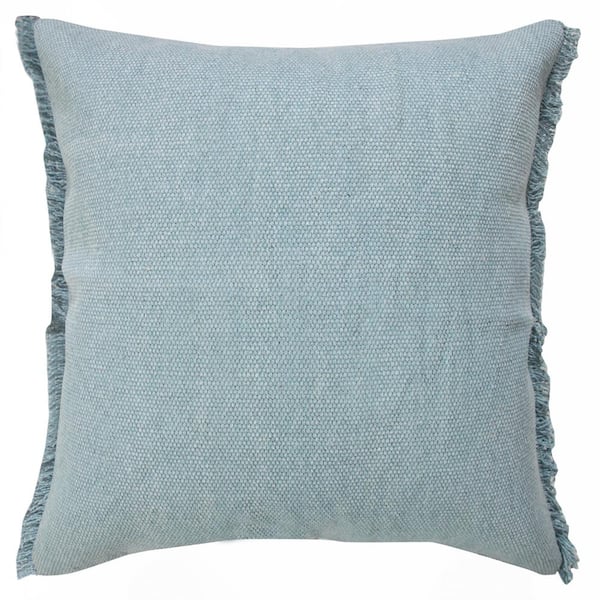 Unbranded Neera Light Blue Solid Fringe Soft Polyfill 20 in. x 20 in. Indoor Throw Pillow