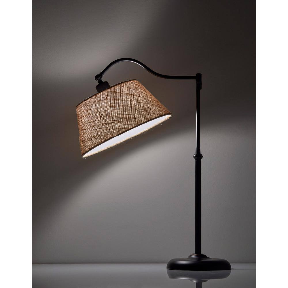 Antique Bronze Adjustable Table Lamp with Burlap Shade