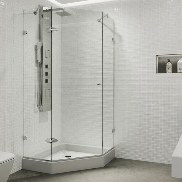 VIGO Verona 36 in. L x 36 in. W x 79 in. H Frameless Pivot Neo-angle Shower Enclosure Kit in Chrome with 3/8 in. Clear Glass