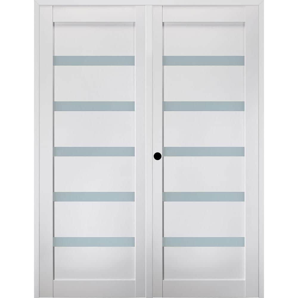 Bianco Noble Frosted Glass and Pine Composite Prehung French Door