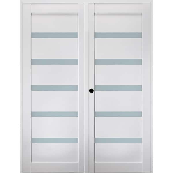 Belldinni Leora 72"x 83.25" Right Hand Active 6-Lite Frosted Glass Bianco Noble Finished Wood Composite Double Prehung French Door