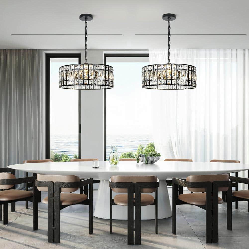 Matte Black and Crystal 18" Drum Chandelier