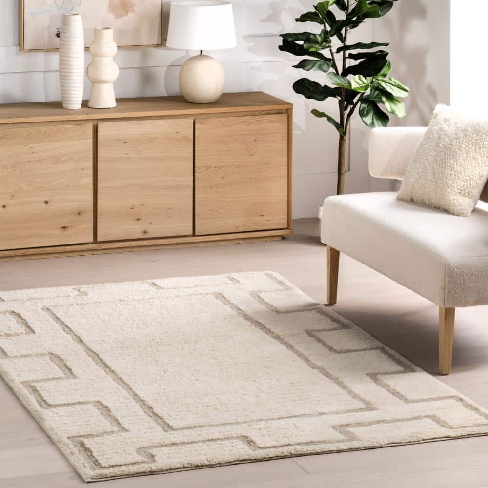 Murray Ivory Geometric Wool Machine Washable 8' x 10' Area Rug