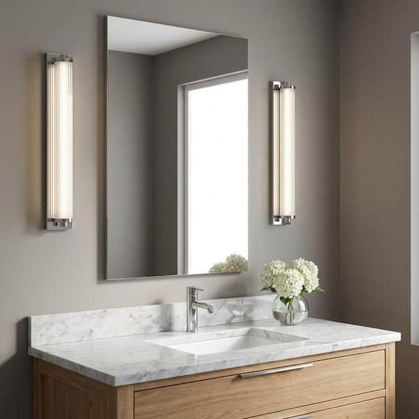 Weston 34 in. W x 4.25 in. H Chrome Bathroom LED Vanity Light with Ribbed Glass Lens