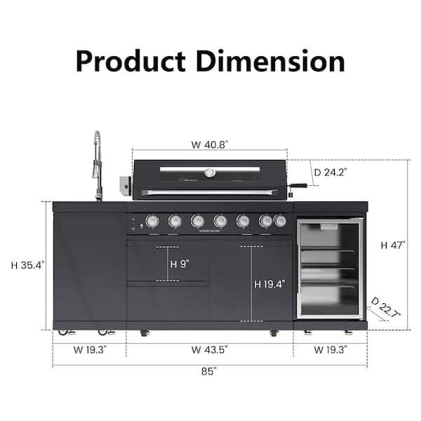 Mondawe 6-Burner Propane Gas Outdoor Kitchen Grill Island in Black