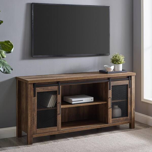 Walker Edison Furniture Company 58 in. Rustic Oak Composite TV Stand 62 in. with Doors