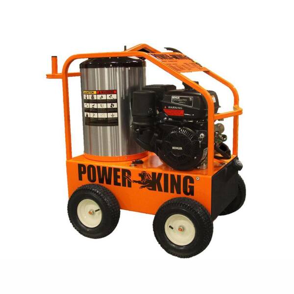 Power King 4,000 PSI 3.5 GPM Gasoline Powered Commercial Hot Water Pressure Washer, Oil-Fired, 14HP Kohler Pro Engine, Triplex Pump