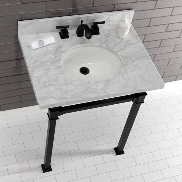 ANZZI Verona 34.5 in. Console Sink in Brushed Gold with Carrara White  Countertop CS-FGC004-BG - The Home Depot