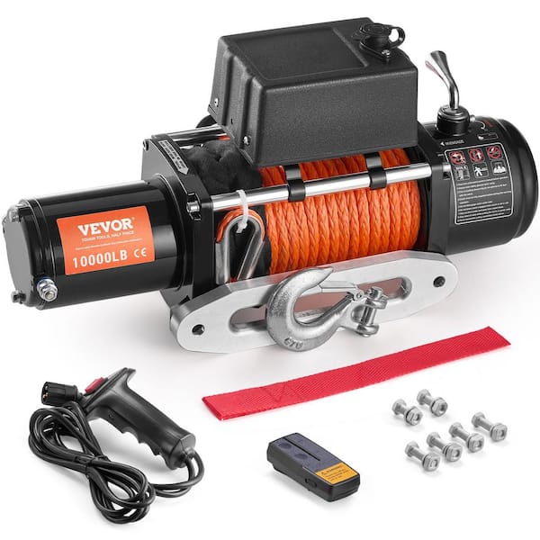 VEVOR Electric Winch 10,000 lbs. Load Capacity ATV 85 ft. Nylon Rope Winch with Wireless Handheld Remote and Hawse Fairlead