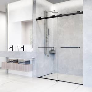 Houston 56 to 60 in. W x 76 in. H VMotion Sliding Frameless Shower Door in Matte Black with 3/8 in. (10mm) Clear Glass