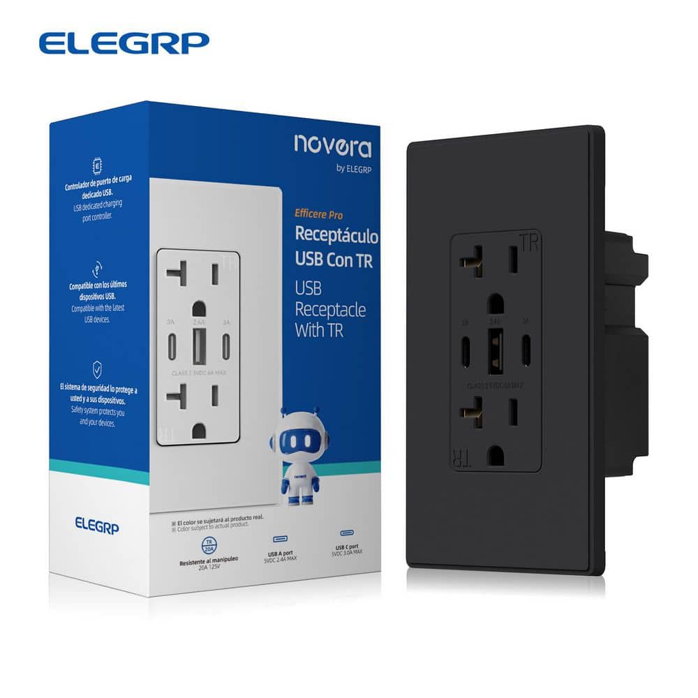 30W 6.0 Amp 3-Port USB Wall Outlet 20A Duplex Receptacle with Dual Type C and A Ports w/ Wall Plate, Matte Black 1-Piece price history on PriceWatchPro