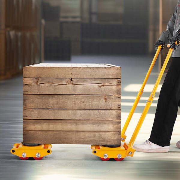 Machine Skate, 6 T Machinery Skate Dolly, 13228 lbs., with 360° Rotation Cap and PU Directional Rollers, Yellow